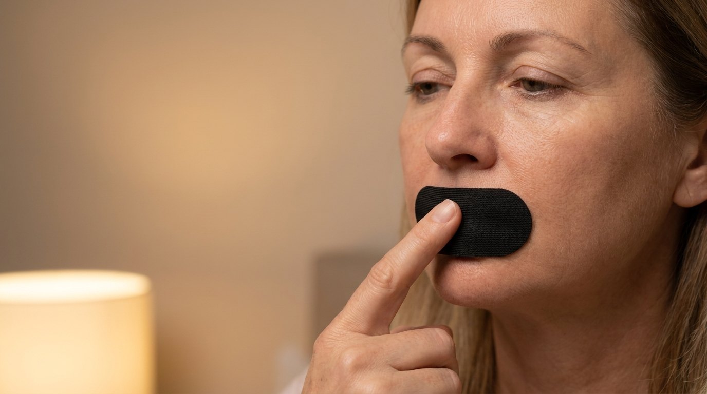 Lips together, tape on
